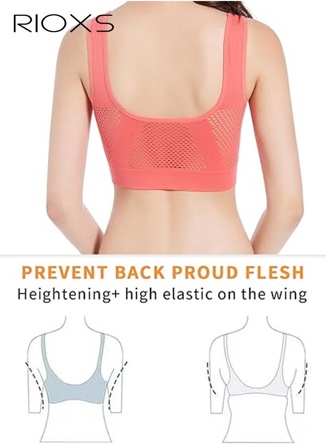 RIOXS Women's Sports Bra, Wireless Breathable Hollow Out Mesh Lingerie for Ladies, Soild Color Seamless Padded Yoga Fitness Bra, Everyday Bras Comfortable Underwear for Sport or Daily Wear, Red - Image 5